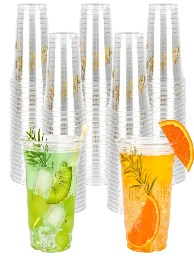 AimFun 100Pcs Mr and Mrs Plastic Cups Wedding Bridal Shower Disposable Party Cups Wedding Reception 12oz Clear Drinking Cup for Anniversary Birthday Party Supplies Decorations (100, Gold) - Image 1